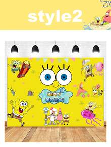 Spongebob SquarePants Theme Photography Background Fabric Birthday Party Photo Banner Decoration Christmas Decorations Home Christmas Gifts Christmas Decor - Multicolor - View 13