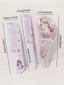 3pcs Cartoon Hair Comb Set - Wet & Dry Use, Detangling & Styling Brushes For All Hair Types, Durable ABS Plastic Handle, Perfect Gift Idea - Multicolor - View 2