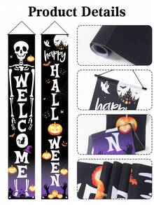 2pcs/Set Halloween Decorations Door Banners, Happy Halloween Hanging Flags, Trick Or Treat Decoration For Halloween, Halloween Pumpkin Skull Design Door Curtain Couplet, Halloween Party Front Door Hanging Banner Cloth, Halloween Porch Sign, Halloween Supplies, Halloween Decor, Halloween Door Decor, Wall Decor, Indoor Outdoor Decor, Halloween Home Decor, Room Decor, Halloween Backdrop Supplies, Halloween Party Gifts, Party Favors Fall Decor Autumn Decor