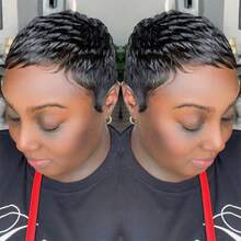 Short Pixie Cut Wig Brazilian Virgin Human Hair Straight Machine Made Rose Net Cap Easy To Wear For Beginners - Natural & Black - View 7