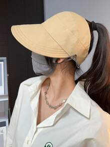 Breathable Women's Foldable Sun Hat, Wide Brim, UV Protection, Open Top Pointed Visor, Suitable For Ponytail