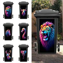 1pc Neon Animal Trash Can Stickers, Waterproof Vinyl Decals, Bull, Flamingo, Lion For Outdoor Bins, Garage & Street Decor | Punk Cyber Style - Multicolor - View 2