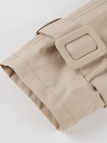 Casaco trench coat longo e simples feminino Risissida para primavera e outono, com cinto e bolsos, adequado para qualquer ocasião. - Bege - Ver 11
