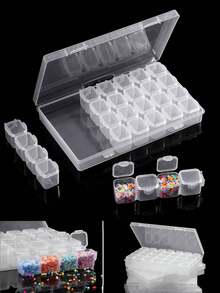 1 件 56&28 槽透明珠宝盒，PVC 塑料翻盖收纳盒，大容量配件整理盒，浴室珠宝收纳盒，多功能收纳盒，收纳盒，适用于戒指、耳环、项链、耳环、化妆品，夏季旅行收纳，波西米亚风格赠品，塑料材质，防震防摔，适合女性收纳整理器旅行必需品礼物返校