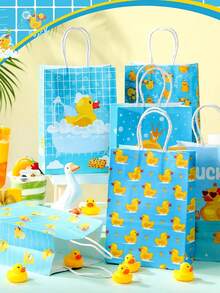 6/12 pièces Sacs en papier jaunes avec poignées, sacs cadeaux de canard en caoutchouc pour bonbons, fêtes, anniversaires. Fournitures de fête de canard bleu - Multicolore - View 5