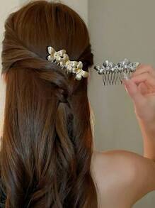 1 pieza Accesorio para el cabello de metal con mariposa vintage, elegante pasador de cabello práctico para uso diario y nupcial, peinetas, peinetas para el cabello, peineta lateral, artículos escolares