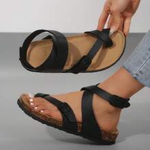Sandals For Women Adjustable Ring Toe Design Comfortable Walking Shoes - màu đen - Xem 7