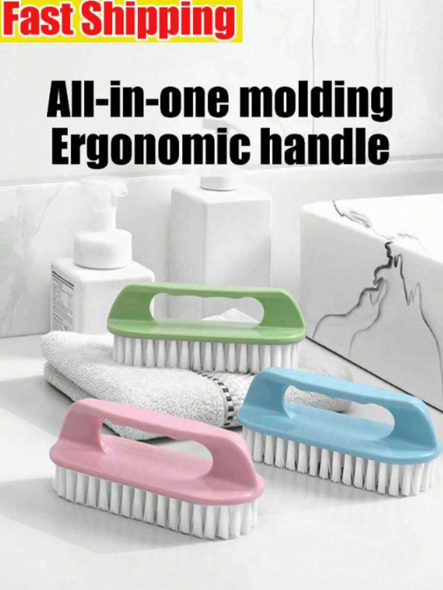Cepillo de cerdas suaves con agarre cómodo, cepillo de fregar, cepillo de limpieza de ropa, calzado y hogar, cepillo de 3 lados con cerdas suaves, mango largo y almohadilla de fregar de mano, herramienta de limpieza para encimeras, bañeras, ropa y lavado de zapatos