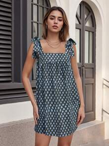 Women Sleeveless A-Line Dress Summer Casual Floral/Stripe Print Tie Up Straps Loose Party Dress For Beach Streetwear - 綠色 - 查看 1
