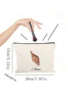 1 Customized Lightweight Stylish Simple Large Capacity Cosmetic Bag With Seaside Shell Elements, Zipper Closure, Nylon Material, Suitable For Women'S Daily Use, Work And Beach Vacation. Customizable Personalized Name Or Holiday Toiletry Bag