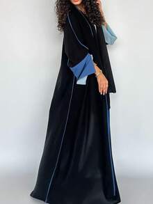 1 pieza Vestido de mujer de unicolor al estilo de Oriente Medio, elegante cárdigan largo vestido/abaya de maxivestido, adecuado para uso diario y festividades, con bloqueo de color estilizado y sencillo en los puños - Azul - Ver 5