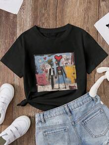 EWH Jean-Michel Basquiat, Saint Valentines, Love Couple - Heavyweight Unisex Crewneck T-Shirt - màu đen - Xem 3