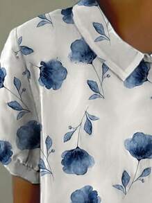 Polyester Floral Print Button Up Shirt Dress For Women