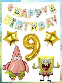 SPONGEBOB Conjunto de globos de Bob Esponja, decoración de fiesta de cumpleaños infantil de dibujos animados y anime, globos de película de aluminio, elementos de decoración de fondo