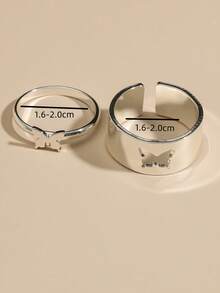 2pcs Ring Set, Butterfly Ring Set, Lover's Rings, Lover's Gift, Birthday Gift, Wedding Gift, Daily Wearly - Silver - View 3