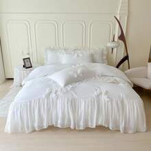 MOOWOOO Chic Lace & Bow Comforter Set For Women | Ruffled Bedding Collection With Pillowcases |  Home Elegance,White - White - View 5