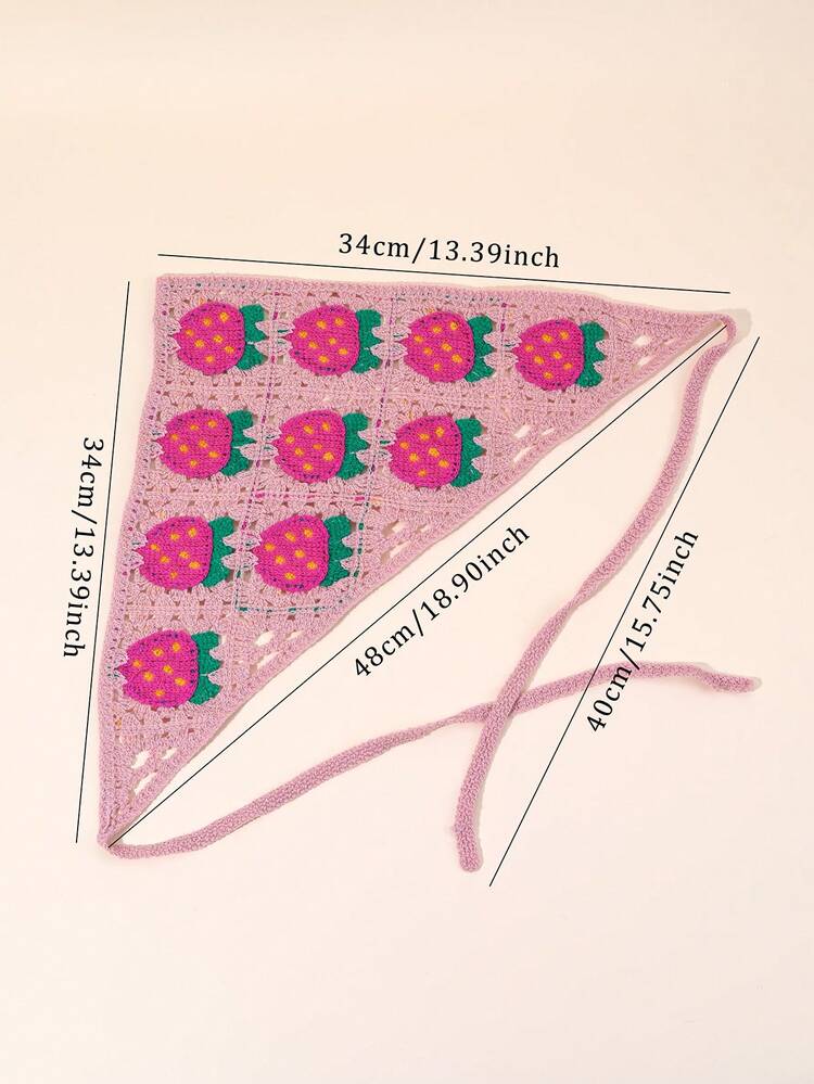 1pc Girls' Daisy Headband, Triangle Scarf Headband Scrunchie, Countryside Elegant Headwrap, Woven Accessory For Teens - Hot Pink - View 6