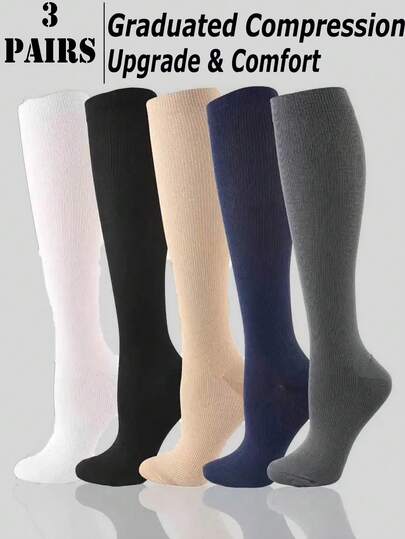 3 Pairs Copper Ion Compression Socks, Unisex, Promote Blood Circulation, Suitable For Running, Nursing, Sports, Autumn Wear