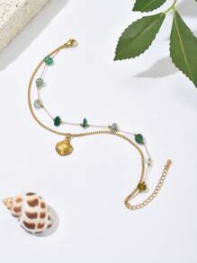1 18k Gold-Plated Women's Stainless Steel Ankle Chain With Shell Accessories Featuring Ocean Elements A Women's Gold-Plated Ankle Chain Designed With A Combination Of Long And Short Beach Vacation Style