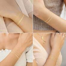 MBW Gold Bracelets Women, Dainty 14K Gold Plated Bracelet Stack Beaded Chain Bracelet Set Thin Small Cute Paperclip Bracelets Fashion Waterproof Jewelry Gold Accessories Women - 樣式2 - 查看 4