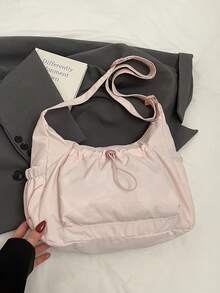 女士云褶抽绳单肩包斜挎包腋下包 - 粉色 - 查看 2