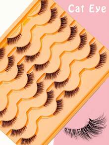 14 对半睫毛透明带状睫毛猫眼假睫毛短款柔软 3D 仿貂毛睫毛柔软自然妆效条状睫毛、睫毛、睫毛、假睫毛