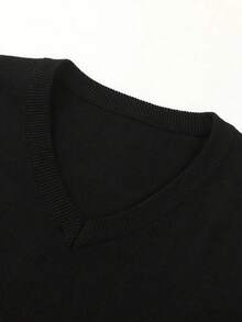 Suéter de punto de cuello en V de manga larga para hombre, para otoño e invierno - Negro - Ver 5