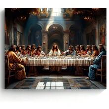 1PCS Framed Art Jesus Last Supper Canvas Wall Decor, Bible Story Christian Jesus And Twelve Apostles Painting Picture, Christian Wall Religious Print Artwork, Home Office Decoration, Suitable For Prayer Room, Bedroom, Living Room, Dining Room, Bathroom, Study, Kitchen, Apartment, Office, Hotel, Bar, Studio, Dressing Room, Corridor Wall Background Decoration - 彩色 - 查看 1