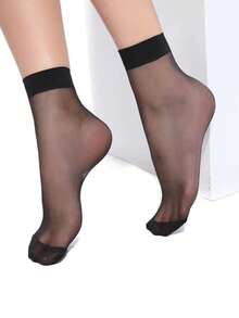 10/20/30 Pairs Women Solid Color Transparent Mid-Calf Socks, Disposable Transparent Ankle Socks, Fall - Black - View 4