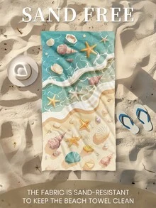 1 pieza Toalla de playa estampada, Toalla de baño con patrón de organismos marinos, Toalla de baño de estilo de moda, Toalla de baño super absorbente para baño, natación, fitness, yoga