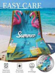 1 stuk bedrukte strandhanddoek, flamingo-patroon zwemhanddoek, badhanddoek, modieuze strandhanddoek, superabsorberende badhanddoek voor in de badkamer, zwemmen, fitness, yoga, zachte en comfortabele microvezelhanddoek, lichtgewicht en draagbaar, wind- en zonbescherming, zandbestendig voor zomerreizen, vakantiebadkamerdecoratie, verkrijgbaar met of zonder opbergtas, aanbevolen voor normale en grotere maten (35*75 cm kleine handdoek, 150 cm of groter aanbevolen)