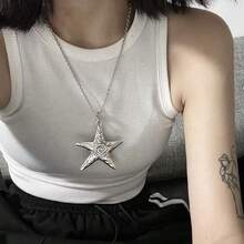 Ladies' Necklace, Ladies' Jewelry, Ladies' Jewelry, Charm Necklace, Starfish Necklace, Collarbone Chain, Suitable For Women's Niche, Retro, Sweet, Cool, Spicy Girl Style, Subculture Ins, Stars, Starfish, Daily Matching - Bạc - Xem 4