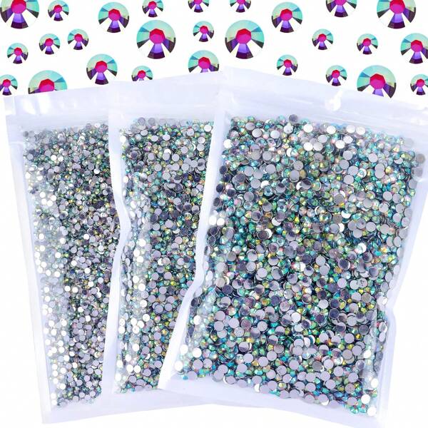 6000pcs Odorless Crystal AB Resin Nail Art Rhinestones, 3mm/4mm/5mm Jelly Silvery Flatback Nail Gems Nail Charms For DIY Crafts, Nail Art, Nail Accessories For Clothing & Makeup Jewelry Making Supplies