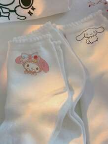 Sanrio 3Pairs Sanrio Women's Mid-Calf Socks | Kawaii Trio Collection (Hello Kitty/My Melody/Cinnamoroll) Elastic Ribbed Cuff & Breathable Fit