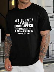 Camiseta divertida de papá - Camiseta gráfica de papá protector - Tengo una hija hermosa - Regalo del Día del Padre - Regalo de cumpleaños para papás - Camiseta casual de manga corta para hombre - Negro - Ver 1