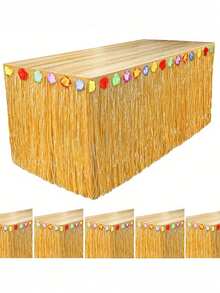 1 件稻草黄色卢奥草桌裙，夏威夷桌裙，适合热带夏威夷卢奥服装派对装饰 - 卡其色 - 查看 1