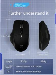 Ratón inalámbrico recargable, larga duración de la batería, compatible con computadoras de escritorio y portátiles, muy atractivo para la oficina y el juego - Negro - Ver 9