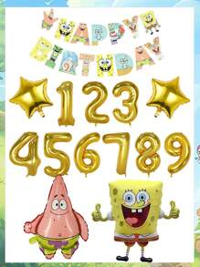 SPONGEBOB Conjunto de globos de Bob Esponja, decoración de fiesta de cumpleaños infantil de dibujos animados y anime, globos de película de aluminio, elementos de decoración de fondo