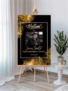 1件装 - 定制生日海报，生日派对欢迎牌模板，黑金生日欢迎海报（含照片），定制照片和文字生日派对装饰，生日欢迎牌，纪念墙装饰海报，现代简约生日欢迎牌，艺术定制帆布印刷海报，个性化，独特理想的生日礼物 - 彩色 - 查看 4