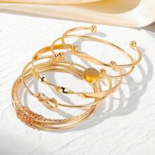 JOJELOO 5 pièces Ensemble de bracelets élégants et minimalistes pour femmes, bracelet à manchette ouvert avec design géométrique de cercle et de nœud, jonc vintage chic en fer, convient pour les occasions quotidiennes et de fête