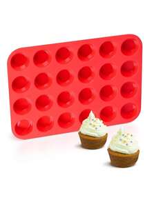 1pc Mini Silicone Muffin Baking Pan, 24-Cup Paper Cupcake Tray, Non-Stick Silicone Baking Mold, Suitable For Making Cupcakes And Mini Cakes - Red - View 2