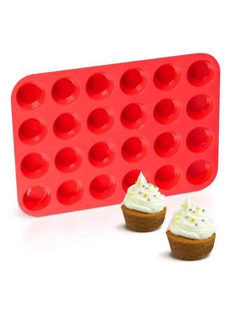 1pc Mini Silicone Muffin Baking Pan, 24-Cup Paper Cupcake Tray, Non-Stick Silicone Baking Mold, Suitable For Making Cupcakes And Mini Cakes