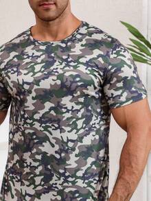 Men's Youth Pajama Set, Round Neck Short Sleeve Shorts, Loose Floral Casual Loungewear Suitable For Spring/Summer - Army Green - View 5