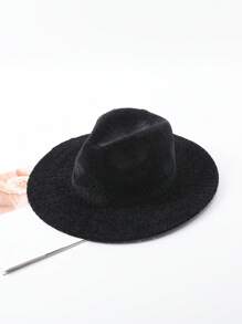 1pc New Fashion Wide Brim Hat, Flat Top Felt Fedora Hat For Women, Autumn/Winter Top Hat