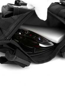 多口袋战术货运背包，多功能尼龙胸包，轻便手机收纳袋，便捷旅行包，时尚街头嘻哈胸包，适合学生、校园、旅行、通勤、嘻哈表演、健身、跑步、骑行、徒步、露营，男士礼物，男士工具腰包 - 黑色 - 查看 9