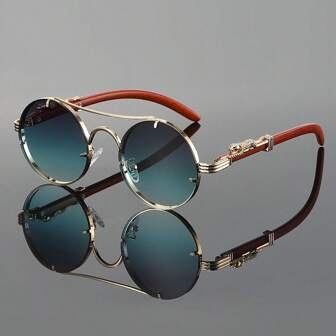 1 副复古豹头装饰时尚眼镜，经典男女通用金属圆框眼镜