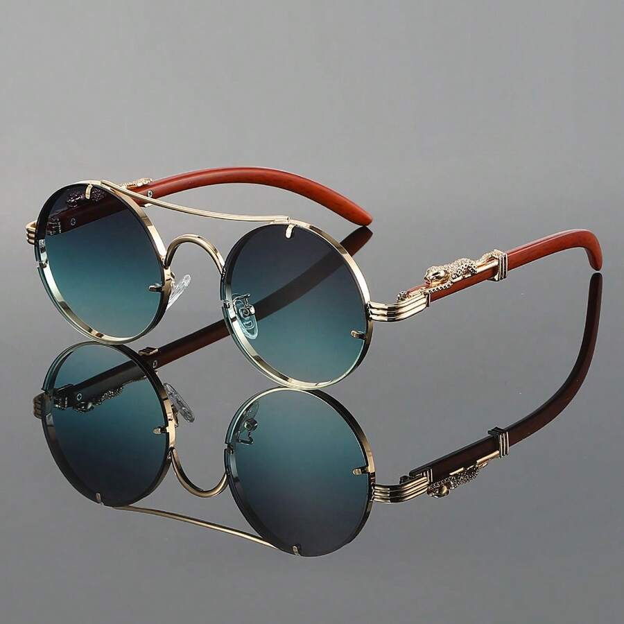 1 Pair Retro Leopard Head Decorative Fashion Glasses, Classic Unisex Metal Round Frame Eyeglasses - Multicolor - View 1