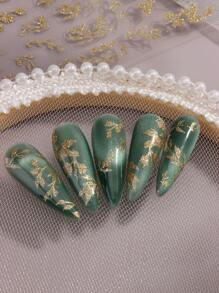 3D Golden Glitter Leaf Nail Art Stickers Shiny Shimmer Glitter Leaves Design Self-Adhesive Nail Art Decorations For DIY Nail Designs 2 Pcs