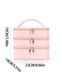 1 Piece Makeup Storage Tool Three-Layer Large Capacity Portable Cosmetic Bag Portable Toiletry Travel Bag Girl College Dormitory Makeup Storage Bag Bathroom Toiletry Bag Multifunctional Fashion Cosmetic Bag Holiday Essentials Gift For Mother