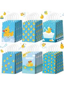 6/12 pièces Sacs en papier jaunes avec poignées, sacs cadeaux de canard en caoutchouc pour bonbons, fêtes, anniversaires. Fournitures de fête de canard bleu - Multicolore - View 1